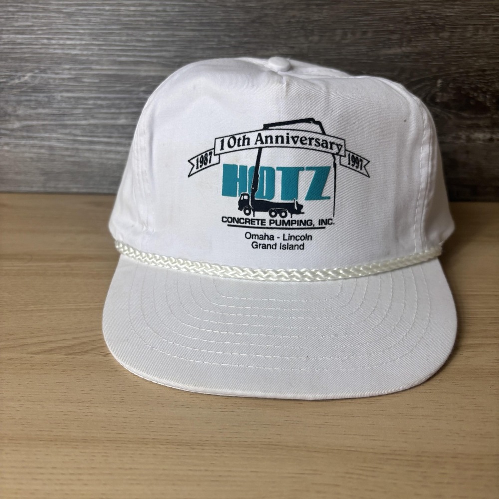 Vintage Hotz Concrete Pumping Hat Cap Snap Back White Mesh Promo Omaha Mens 90s